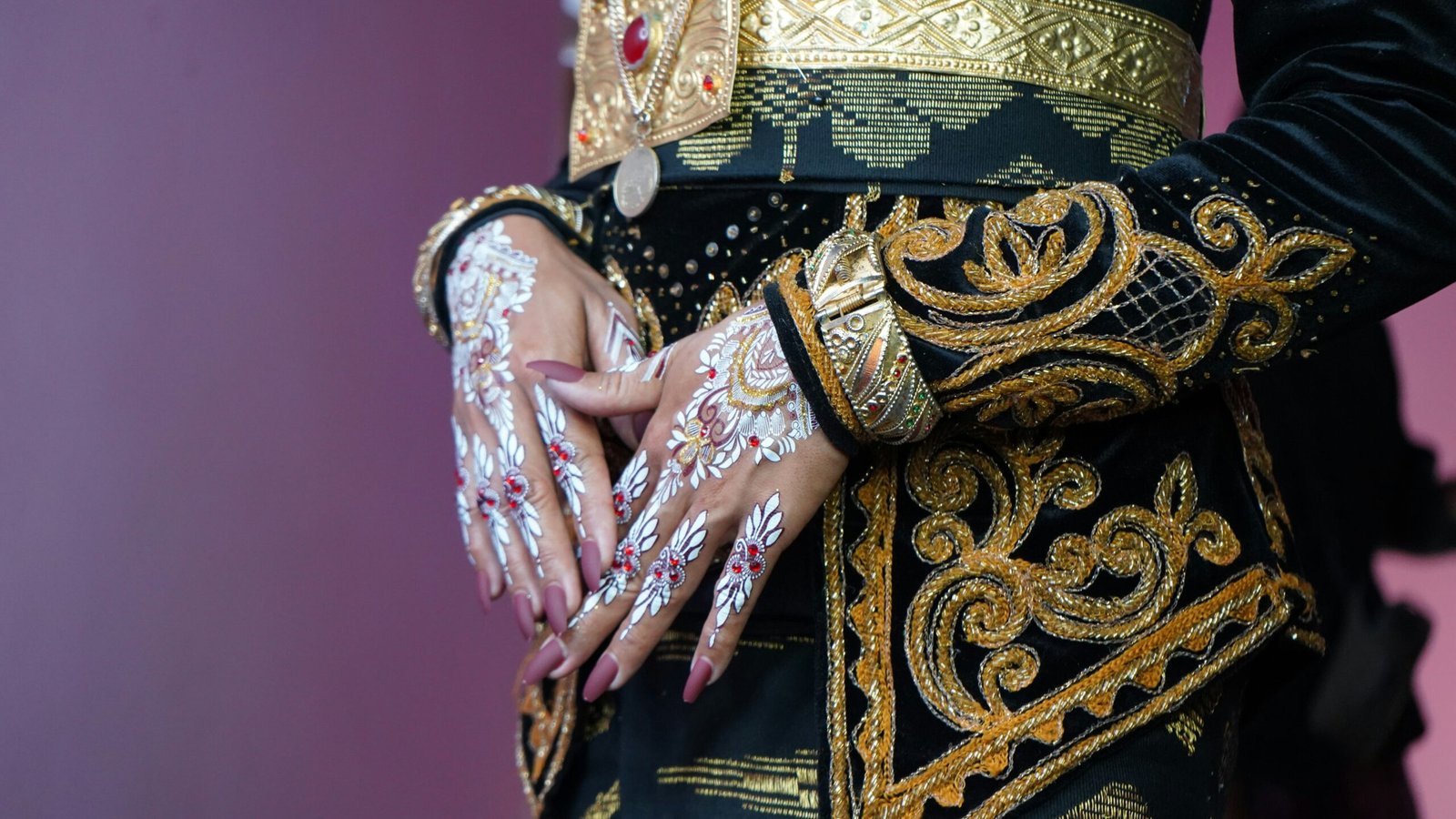 A close up of a person wearing a costume